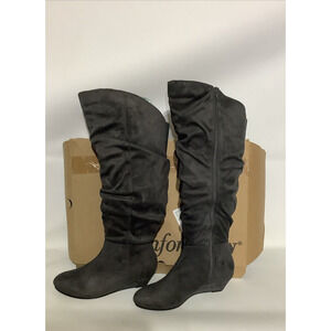 NEW Comfortview Tamara Knee Boots 9M Wide Calf Muscular Legs Shirred Slate Gray